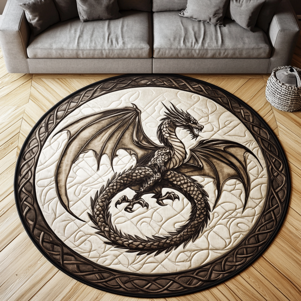 Dragon Flame Quilted Round Mat House Decor Dragon Gifts For 10 Year Olds