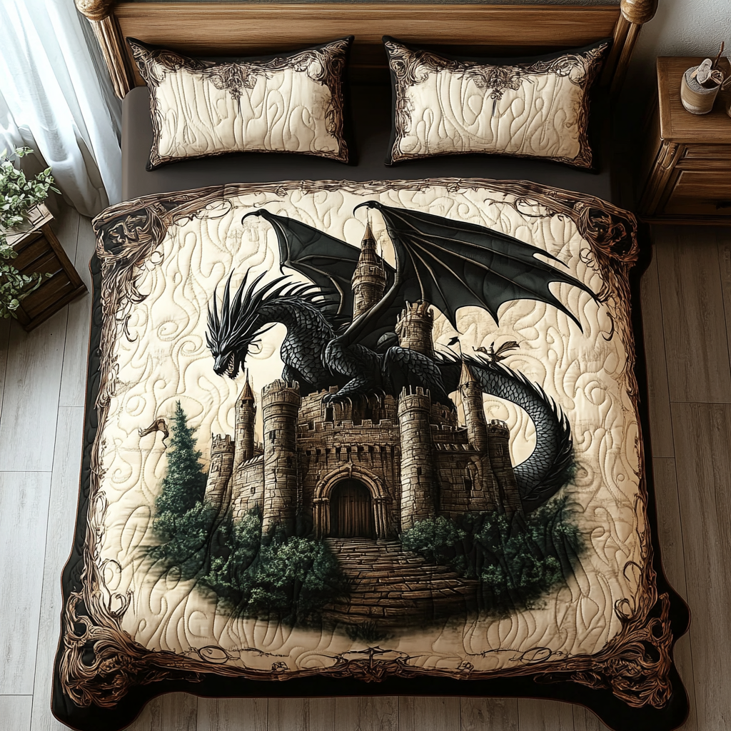 Dragon Fortress Quilted Bedding Set Best Bed Sheet Set Gifts For Expecting Mothers