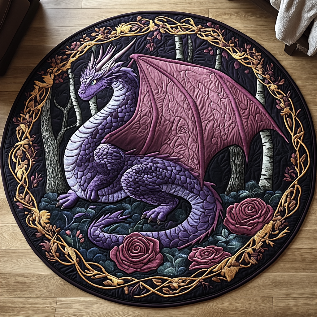 Dragon Fury Quilted Round Mat House Decor Best Dragon Gifts