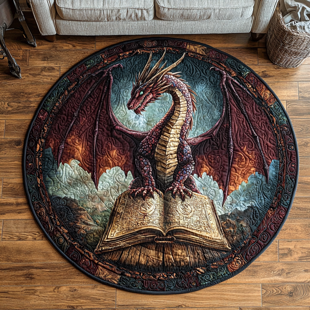 Dragon Guardian Quilted Round Mat Home And Decor Dragon Related Gifts