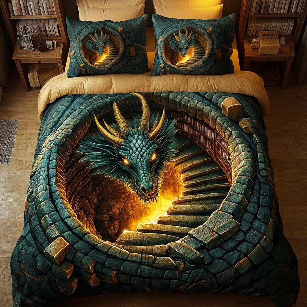Dragon Inferno Descent Quilted Bedding Set 3D Print Duvet Cover Best Dragon Christmas Gifts