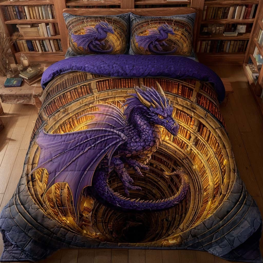 Dragon Keeper Of Tomes Quilted Bedding Set 3D Print Duvet Christmas Dragon Gifts For Him