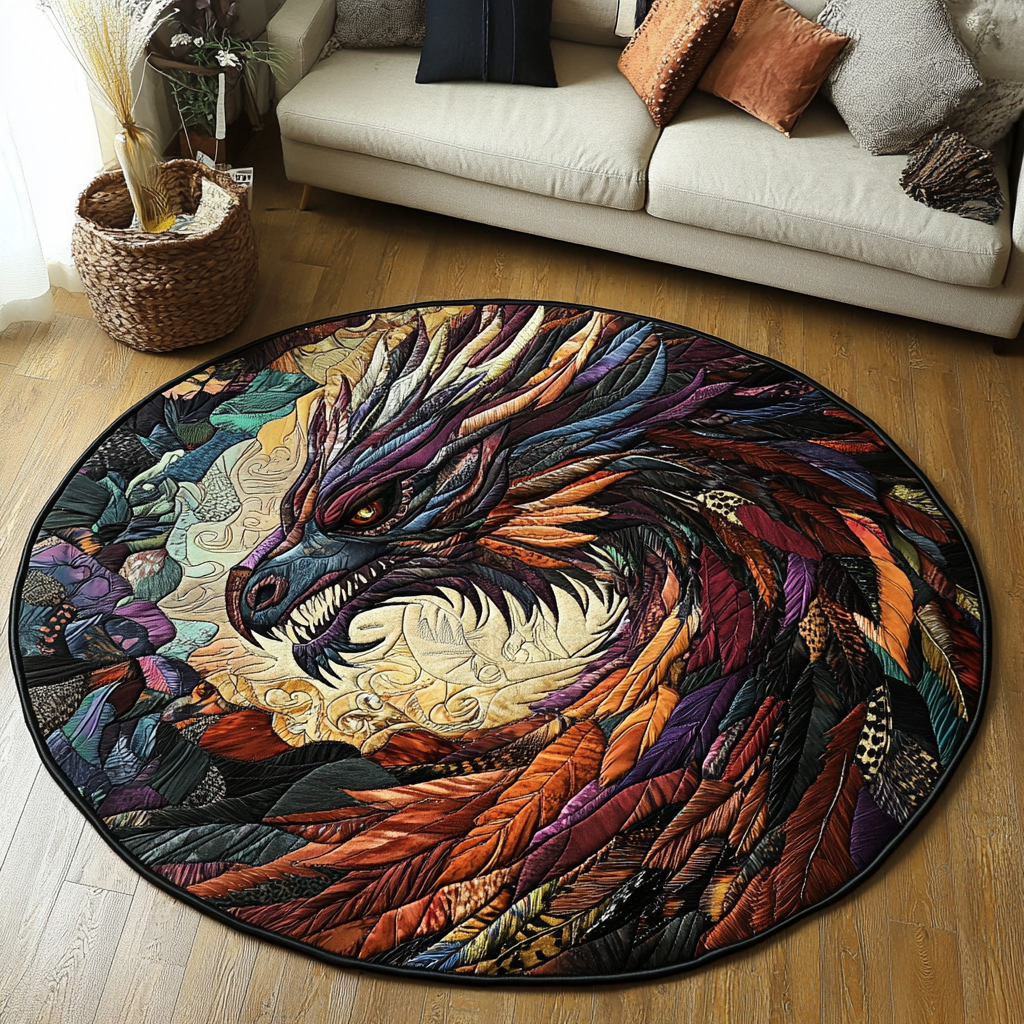Dragon Lair Quilted Round Mat Large Round Rugs Best Gift For Dragon Lovers