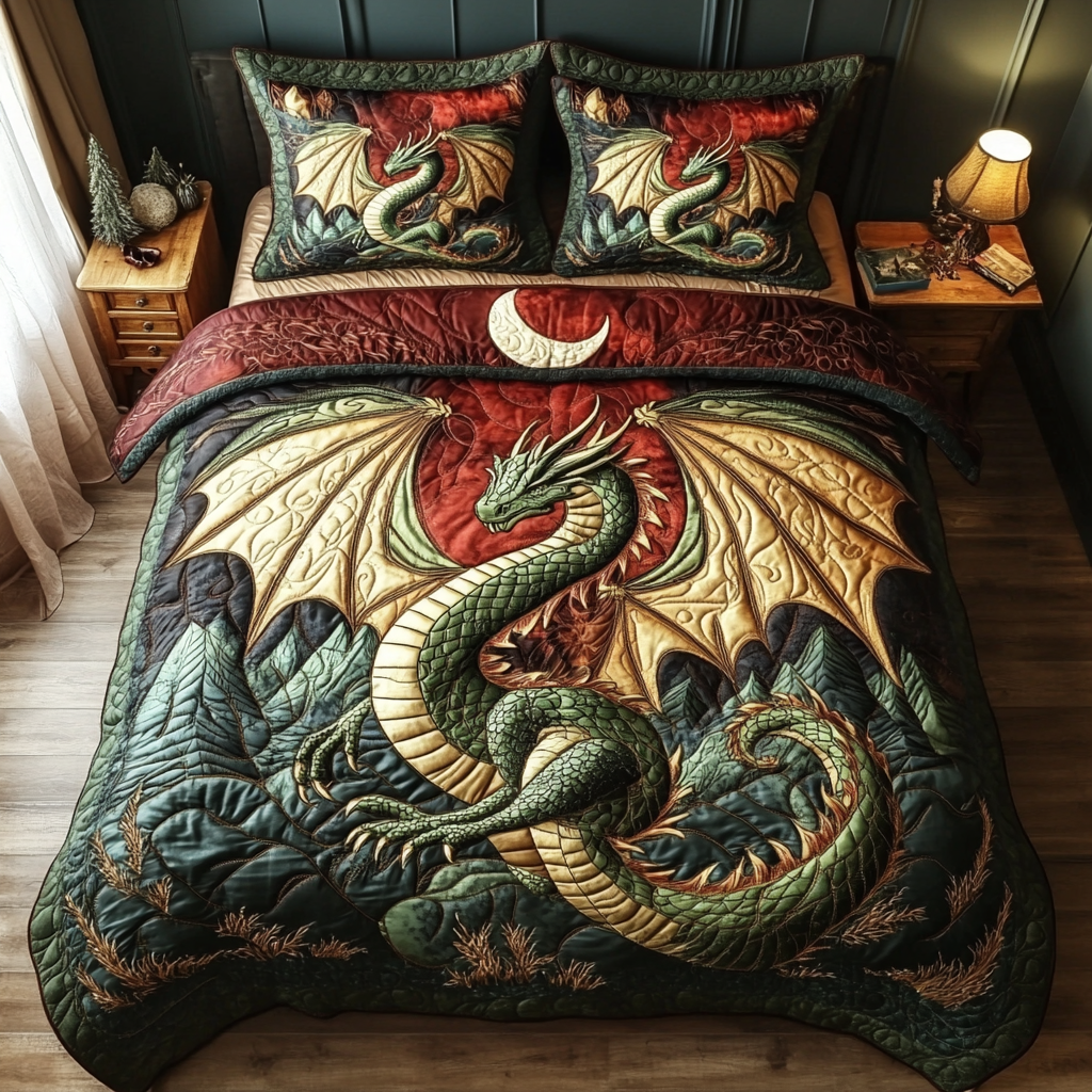 Dragon Legend Quilted Bedding Set Best Bedspread Set Best Gift For Dragon Lovers