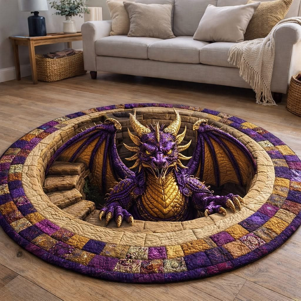 Dragon Majestic Quilted Round Mat Circle Rug Presents For Dragon Lovers