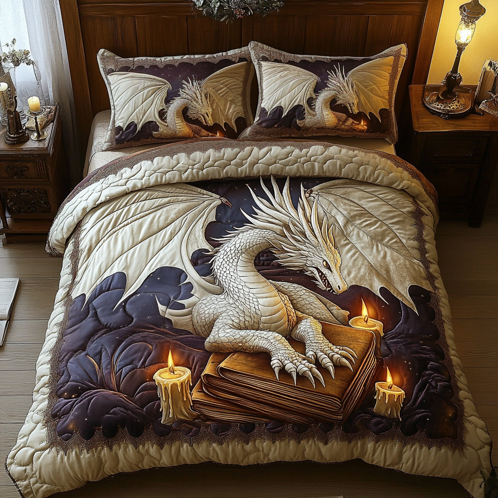 Dragon Mist Quilted Bedding Set Unusual Bed Sheets Dragon Items For Lovers