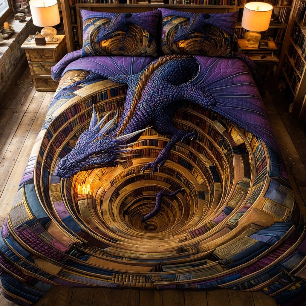 Dragon Mystic Descent Quilted Bedding Set 3D Print Duvet Christmas Unique Dragon Gifts