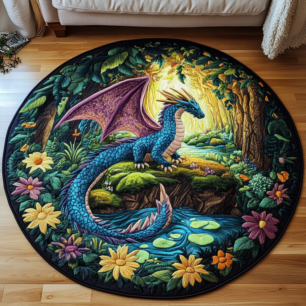 Dragon Oath Quilted Round Mat Large Round Carpet Novelty Dragon Gifts