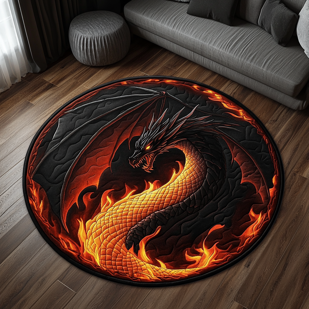 Dragon Quest Quilted Round Mat Large Round Rugs For Living Room Best Gift For Dragon Lovers