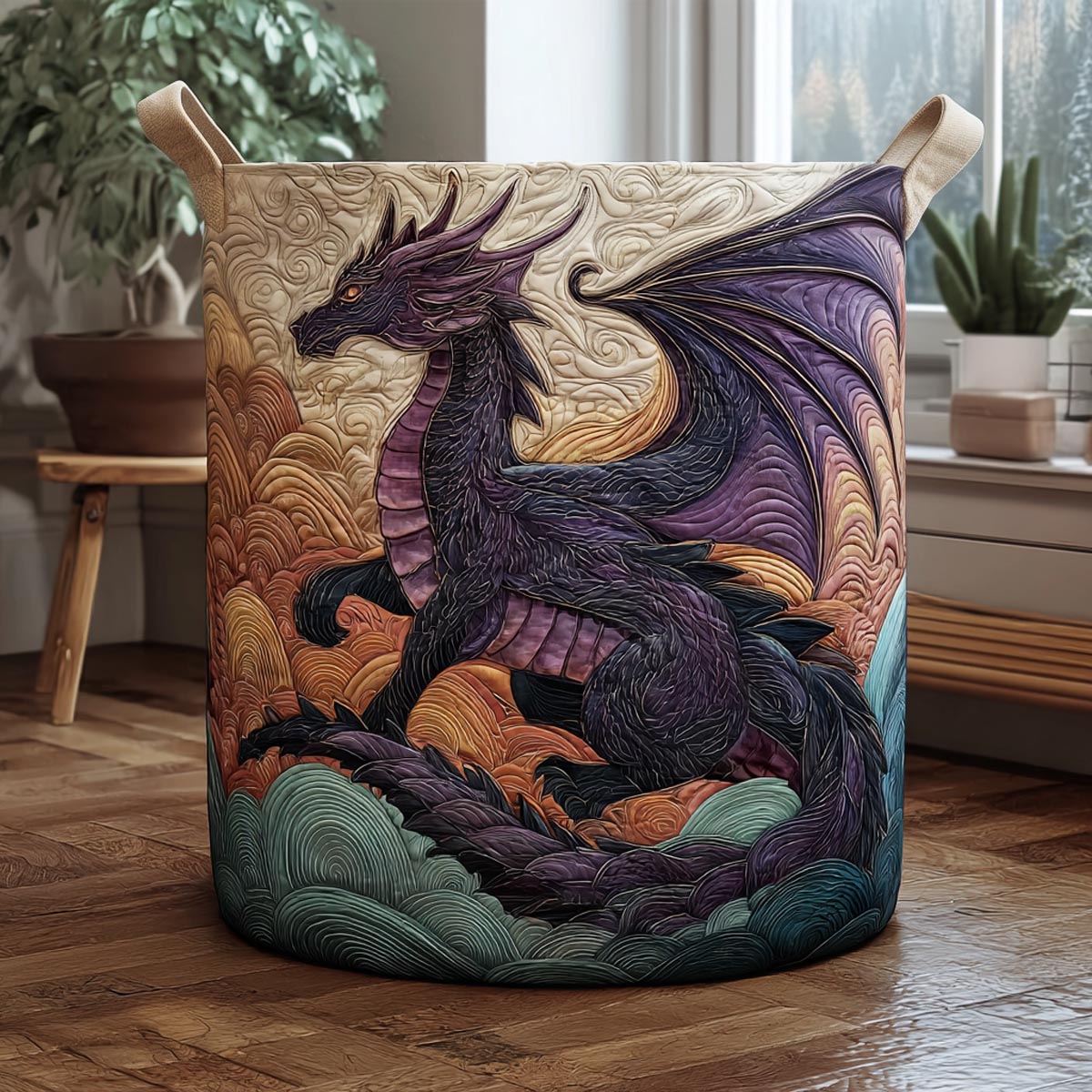 Dragon Realm Quilted Laundry Basket Modern Laundry Hamper Unique Dragon Gifts