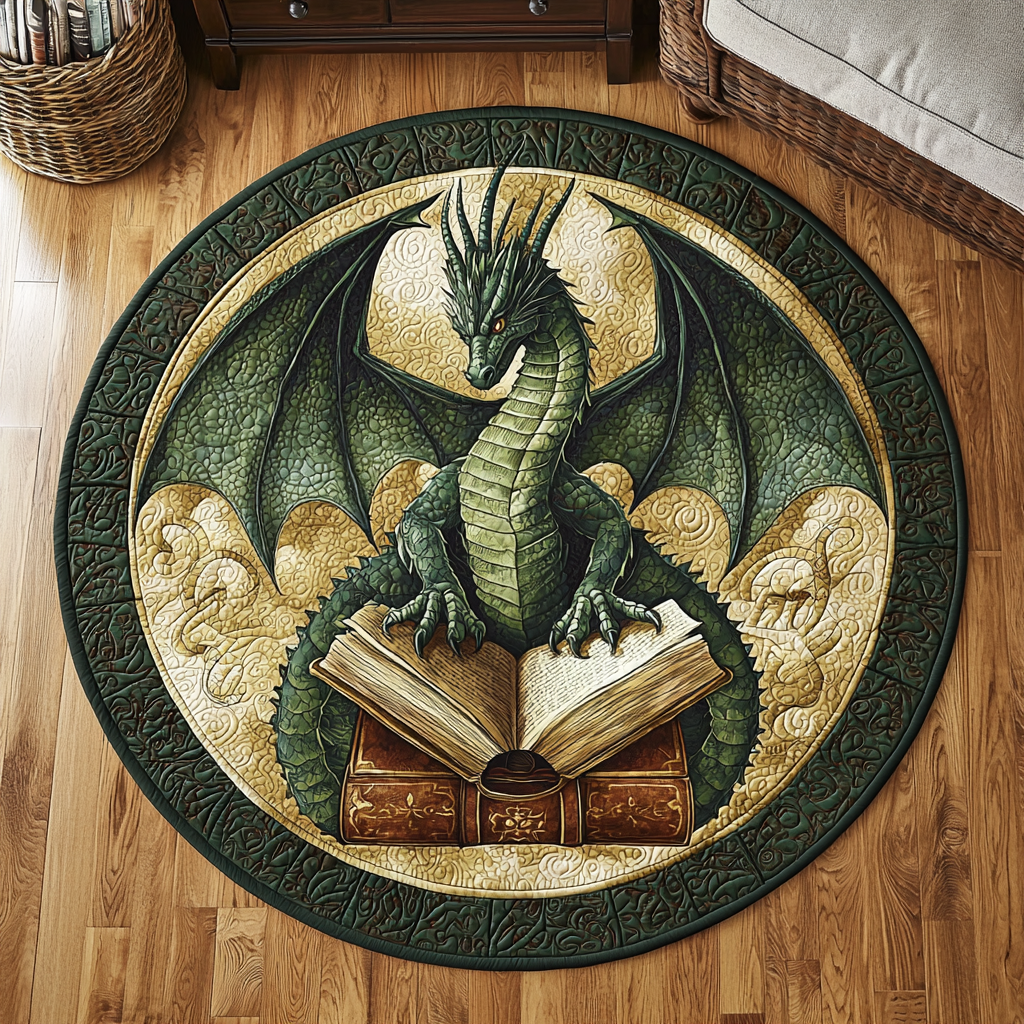 Dragon Scroll Quilted Round Mat Round Rugs Indoor Unique Best Gifts For DragonLovers