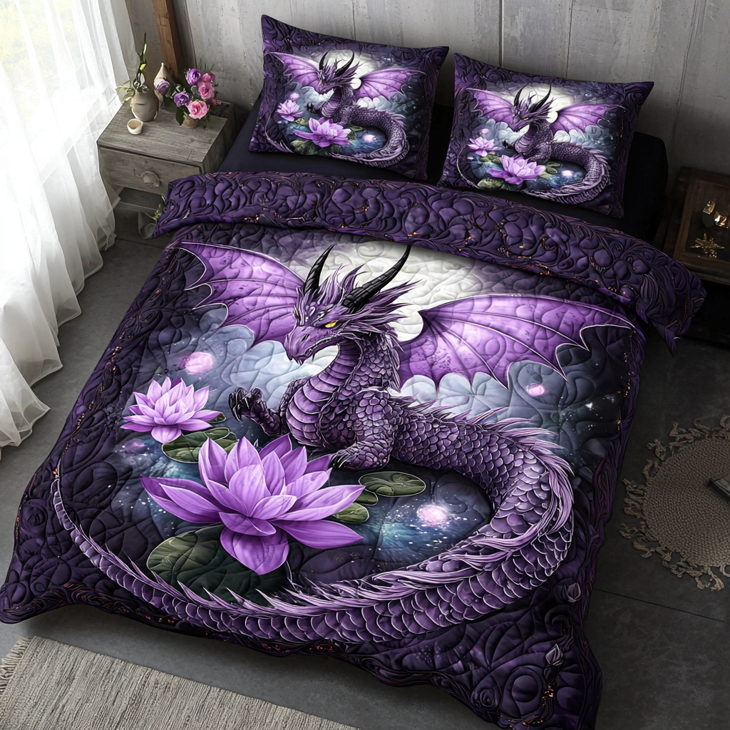 Dragon Spirit Quilted Bedding Set Cool Bedroom Decor Dragon Themed Gifts For Adults