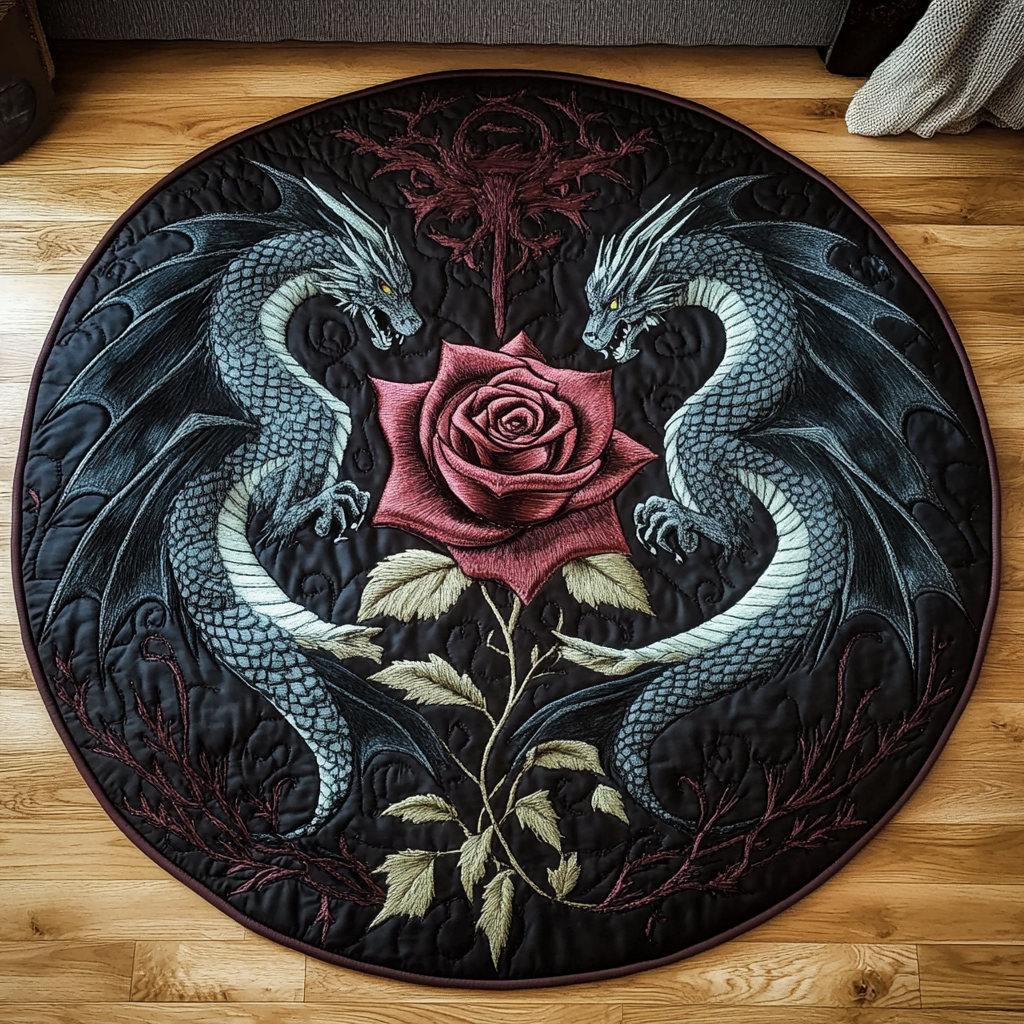 Dragon Whorl Quilted Round Mat Rug Round Birthday Gifts For Dragon Lovers