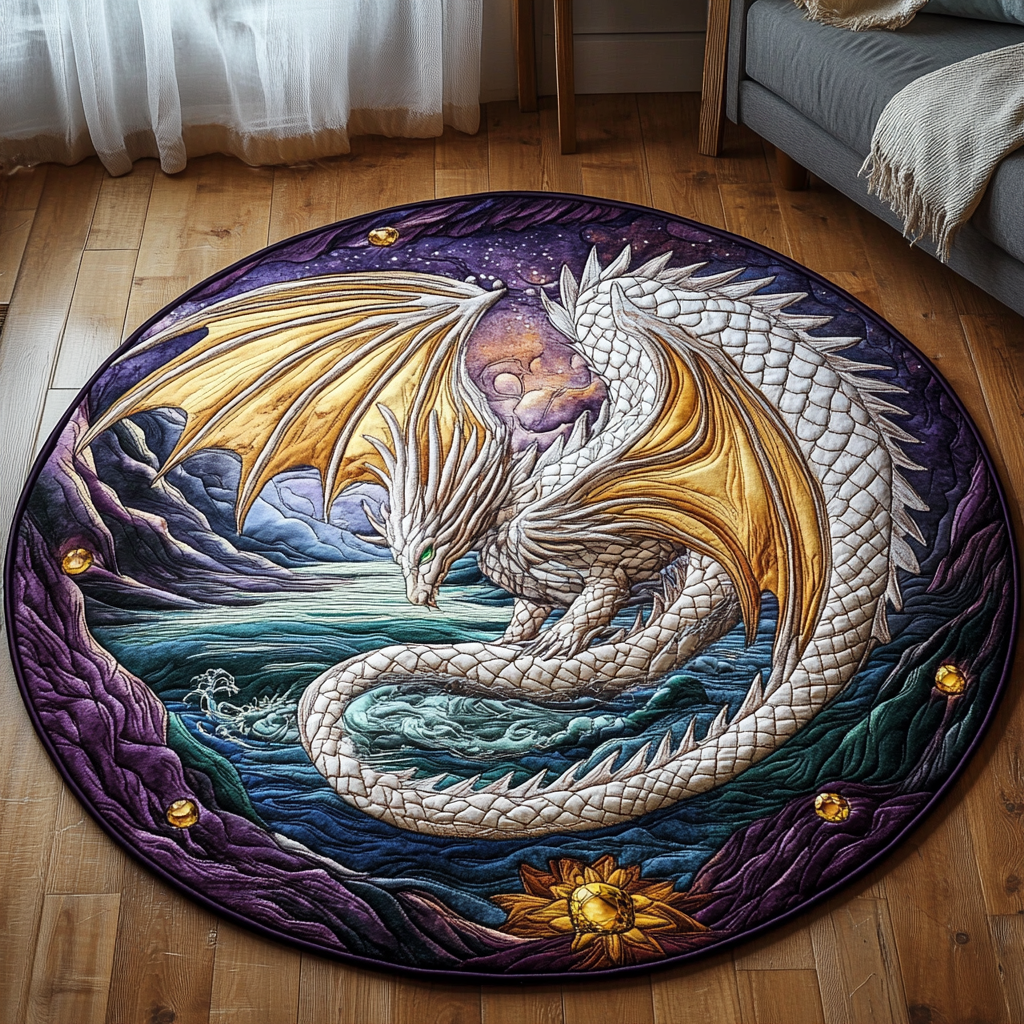 Dragonfire Halo Quilted Round Mat Round Carpet Rugs Best Dragon Christmas Gifts