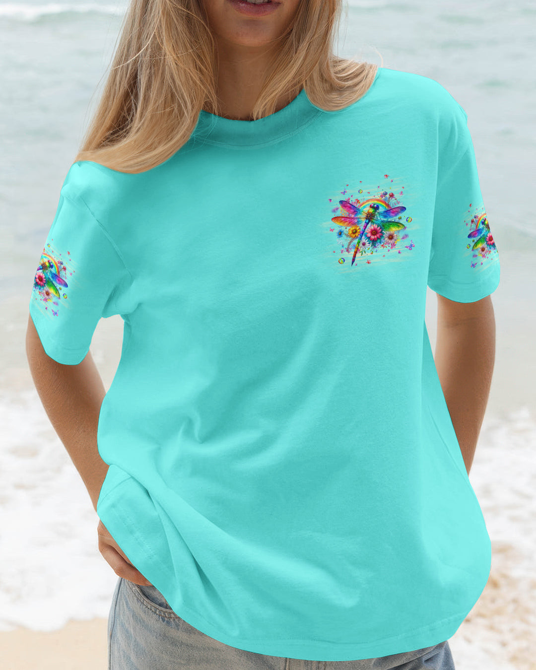 Dragonfly Always Believe In The Impossible T-Shirt Colorful Tie Dye Floral Merch Gift For Women