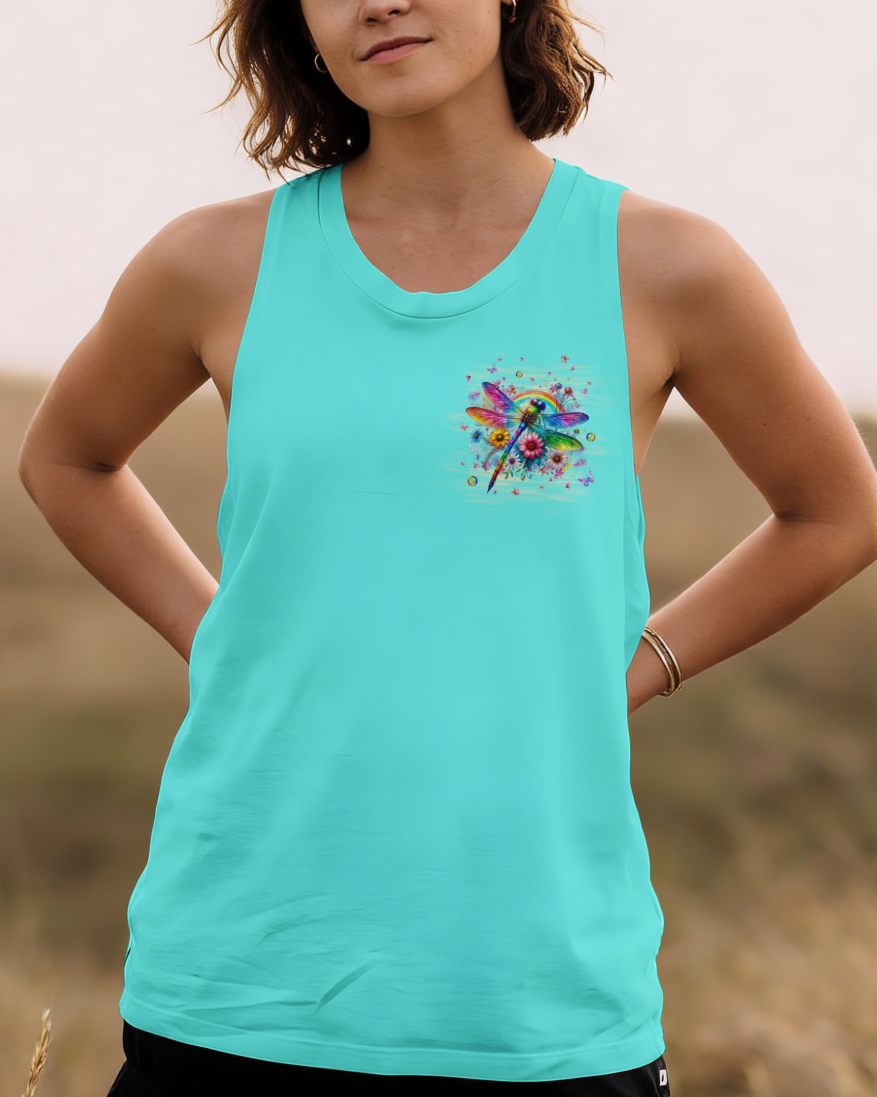 Dragonfly Always Believe In The Impossible Tank Top Colorful Floral Rainbow Gift For Sister