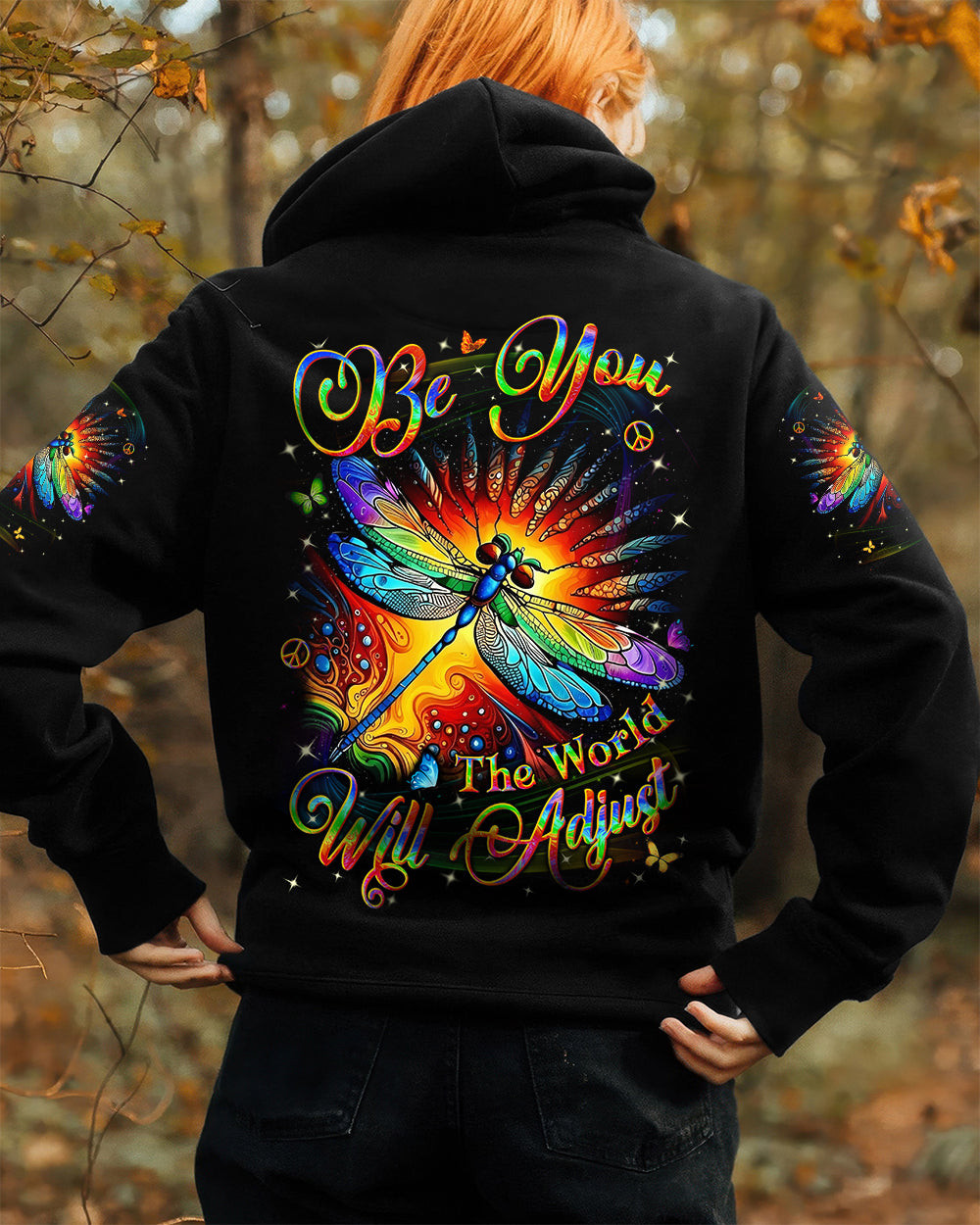Dragonfly Be You The World Will Adjust Hoodie Colorful Dragonfly Psychedelic Art Merch For Her - Image 2