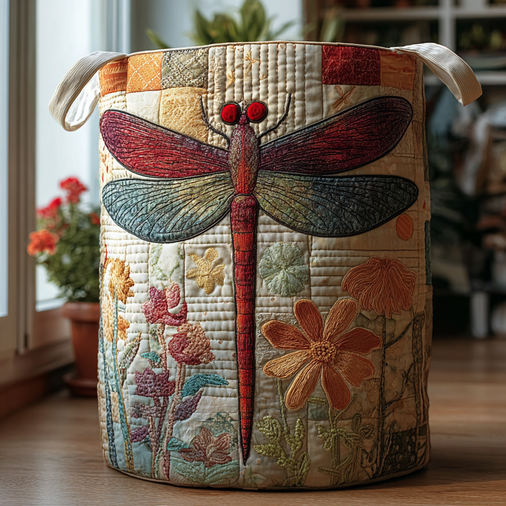 Dragonfly Bloom Quilted Laundry Basket Foldable Laundry Basket Best Dragonfly Gifts For Christmas