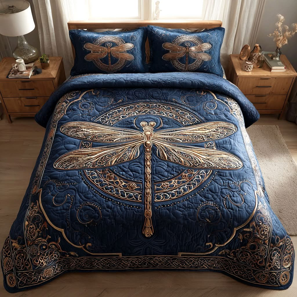Dragonfly Celtic Knotwork Quilted Bedding Set Bedding Ideas Dragonfly Lovers Gifts