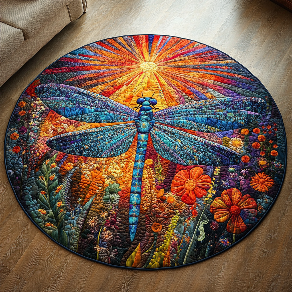 Dragonfly Delight Quilted Round Mat Round Carpets And Rugs Dragon Gifts For Son
