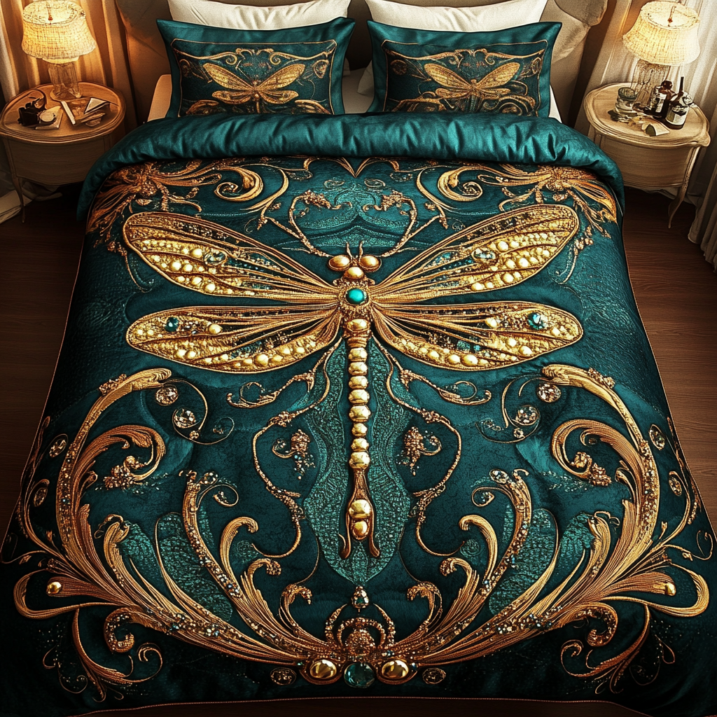 Dragonfly Dream Quilted Bedding Set Duvet Cover Sheets Birthday Gifts For Dragonfly Lovers