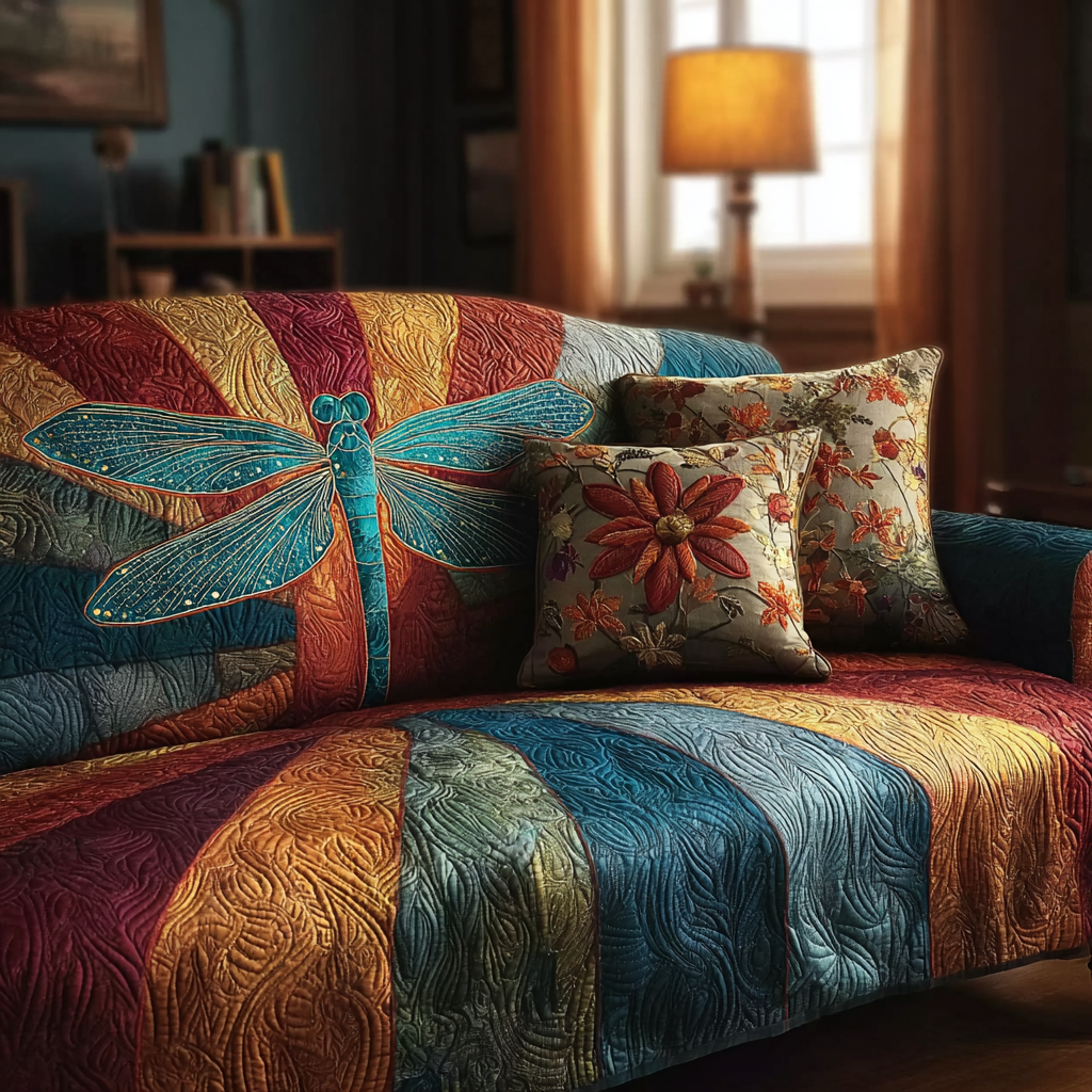 Dragonfly Dream Quilted Sofa Cover Sofa Furniture Slip Covers Dragonfly Christmas Gifts