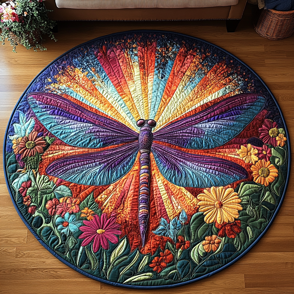 Dragonfly Dreams Quilted Round Mat Round Rugs Large Cool Gifts For Dragon Lovers