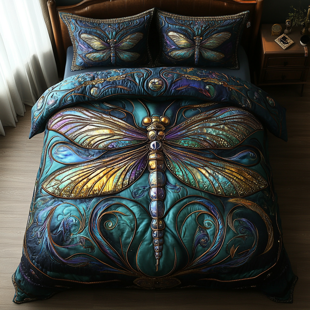 Dragonfly Escape Quilted Bedding Set Best Bed Sheet Set Dragonfly Gifts For Him