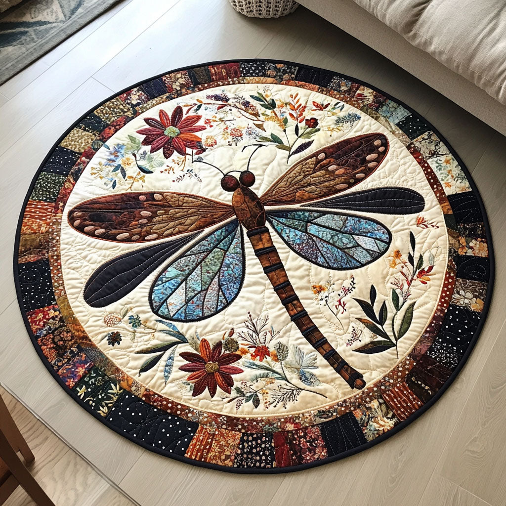 Dragonfly Escape Quilted Round Mat Round Rug Carpet Birthday Presents For Dragon Lovers