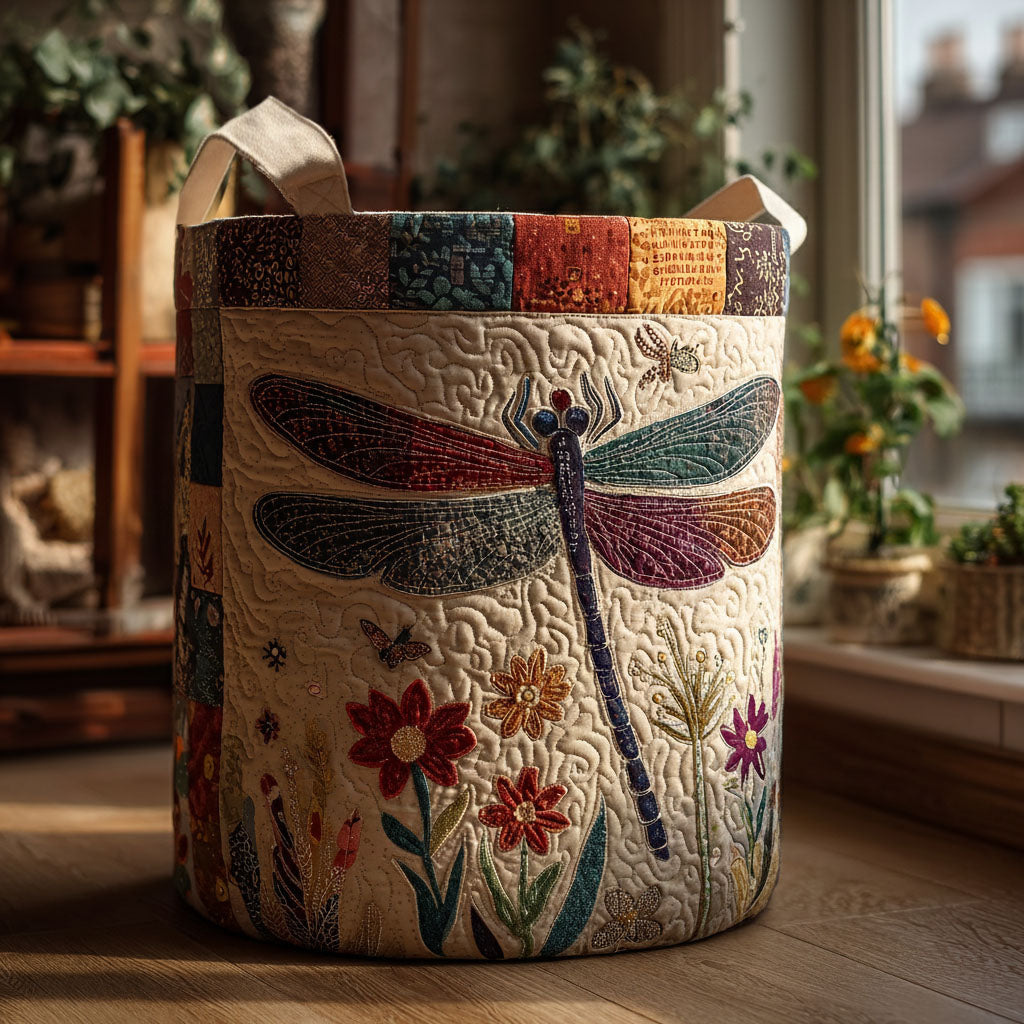 Dragonfly Flourish Quilted Laundry Basket Modern Laundry Hamper Dragonfly Lover Gifts For Women