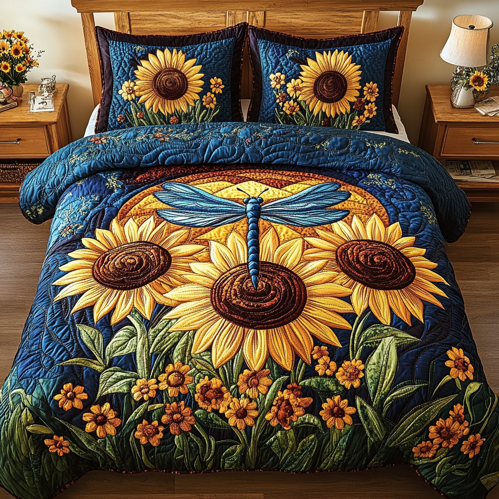 Dragonfly Garden Quilted Bedding Set Cute Bed Sheets Dragonfly Lover Gifts For Women