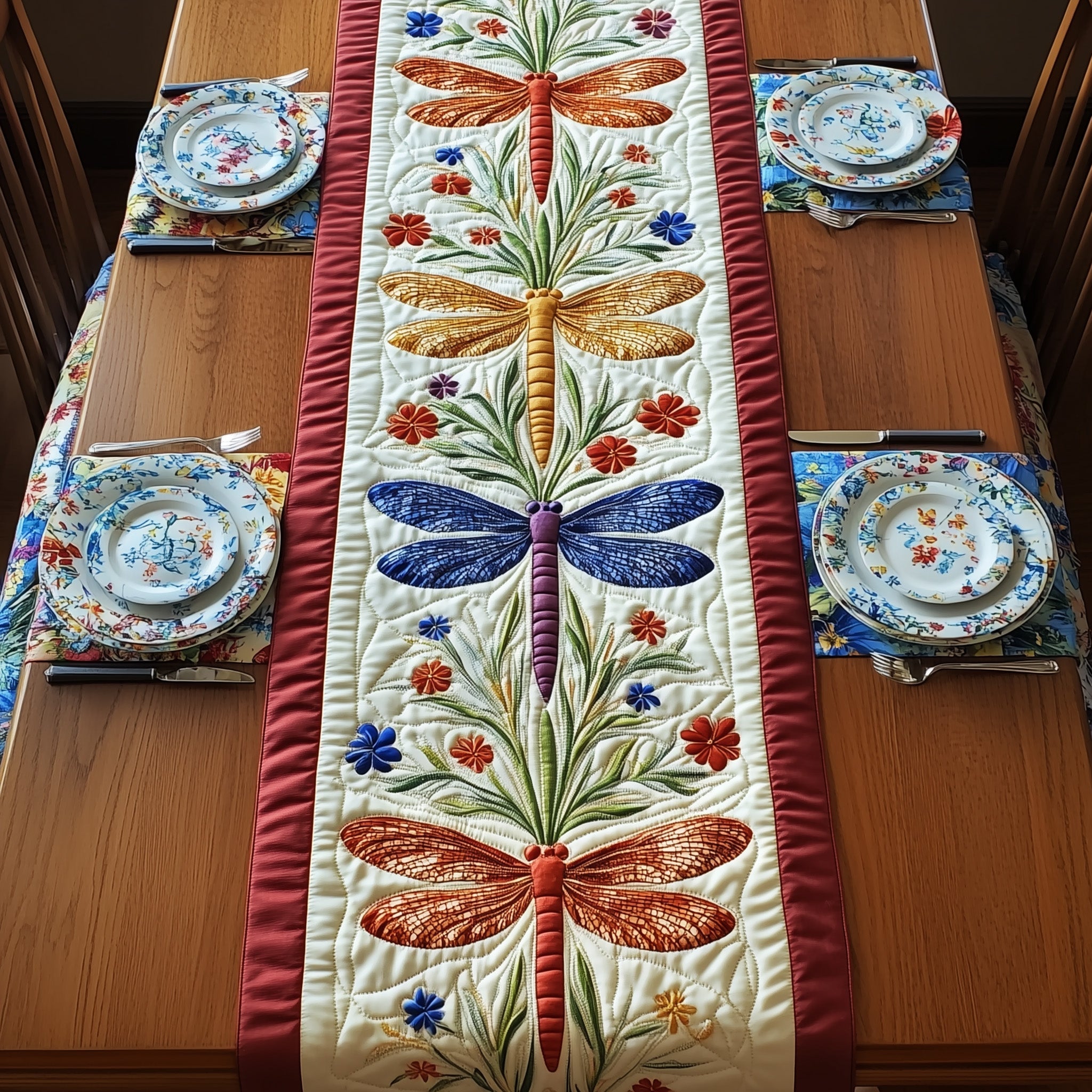 Dragonfly Garden Quilted Table Runner Holiday Runner Dining Unusual Dragonfly Gifts