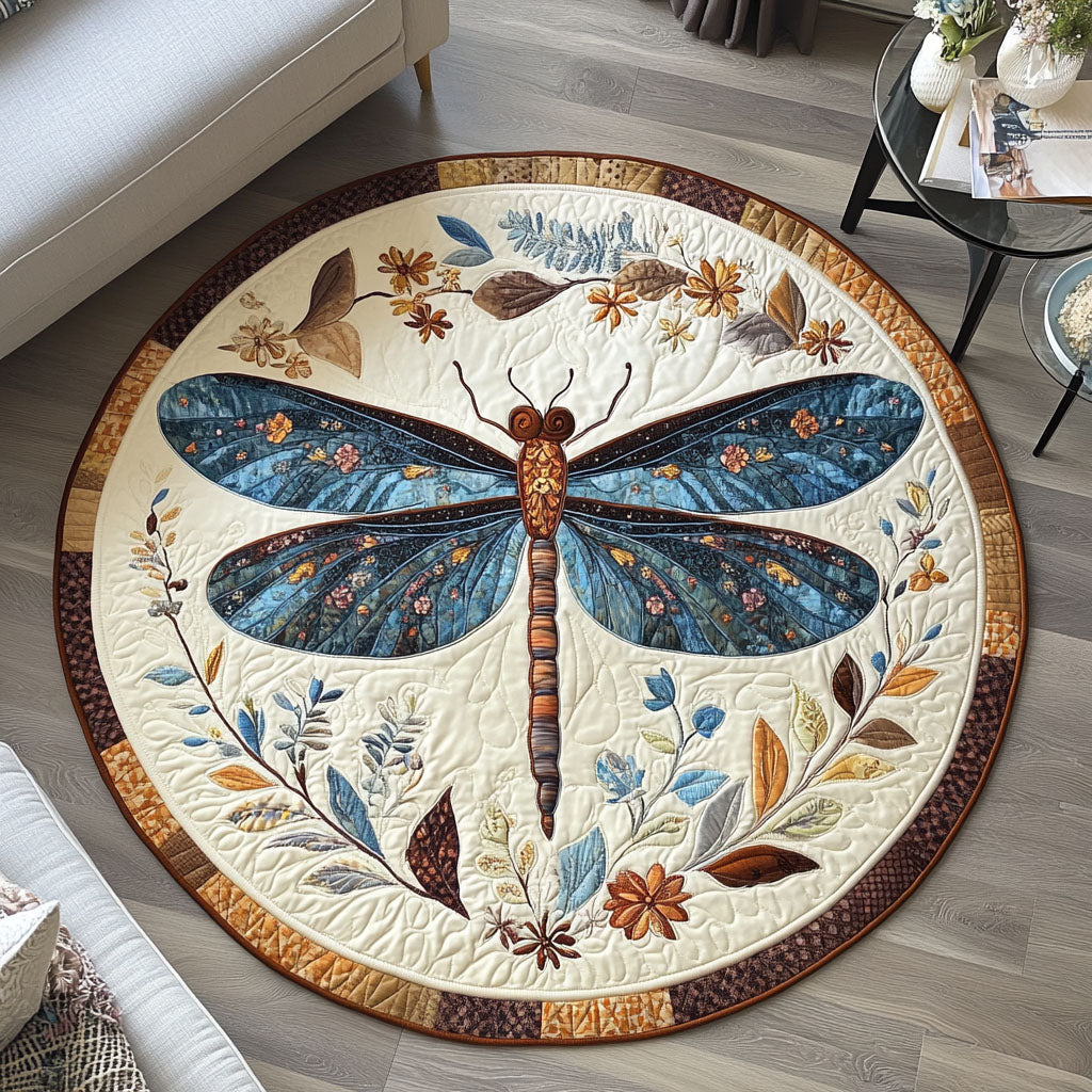 Dragonfly Glade Quilted Round Mat Small Round Carpet Rugs Unusual Dragon Gifts