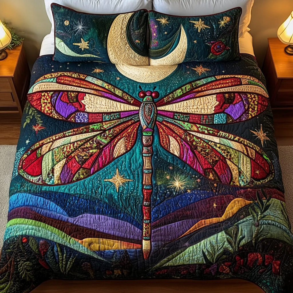 Dragonfly Glow Quilted Bedding Set Best Bedsheets Unique Dragonfly Gifts