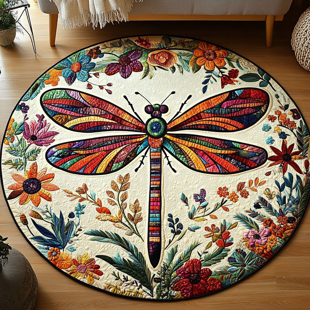 Dragonfly Glow Quilted Round Mat Circle Rugs Small Dragon Themed Gift Items