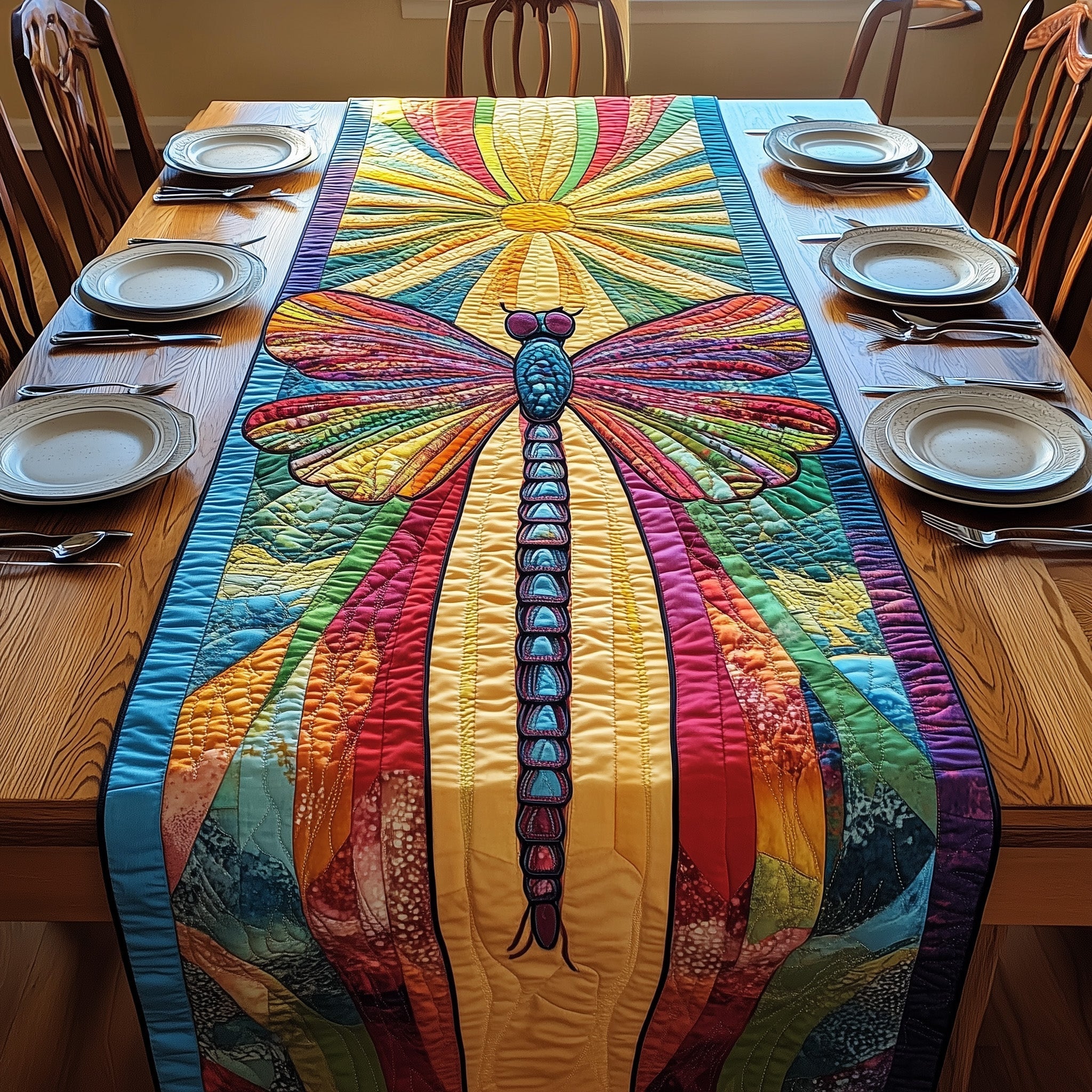 Dragonfly Glow Quilted Table Runner Table Runner Dining Table Gifts For Dragonfly Lovers