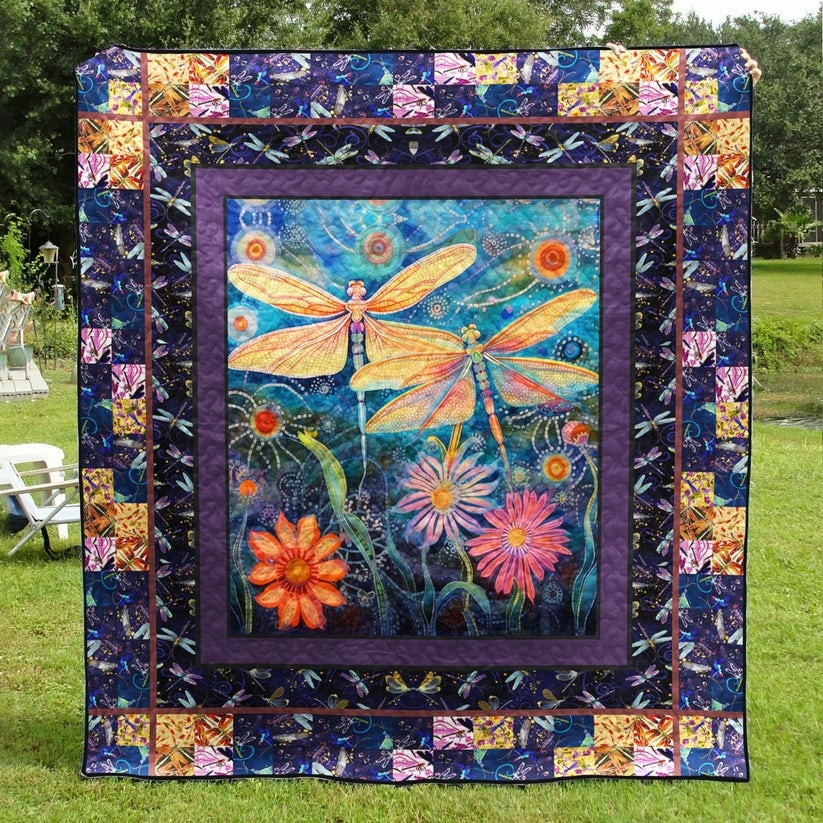Dragonfly Hippie Quilt Blanket Colorful Floral Blanket Mother's Day Gifts For Mom