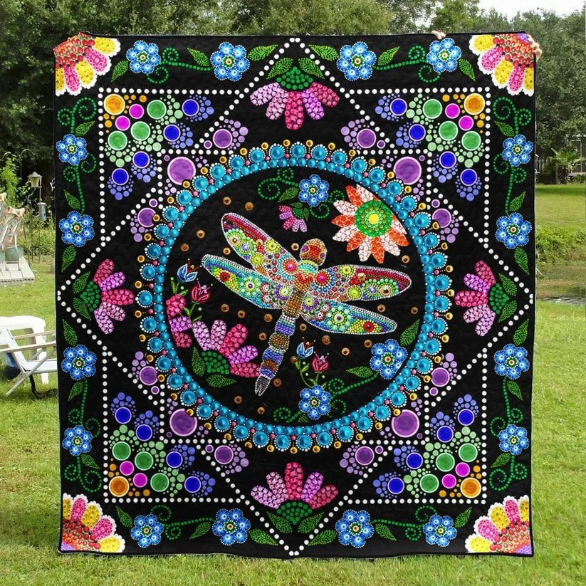 Dragonfly Hippie Quilt Blanket Colorful Mandala Blanket Mother's Day Gifts For Grandma