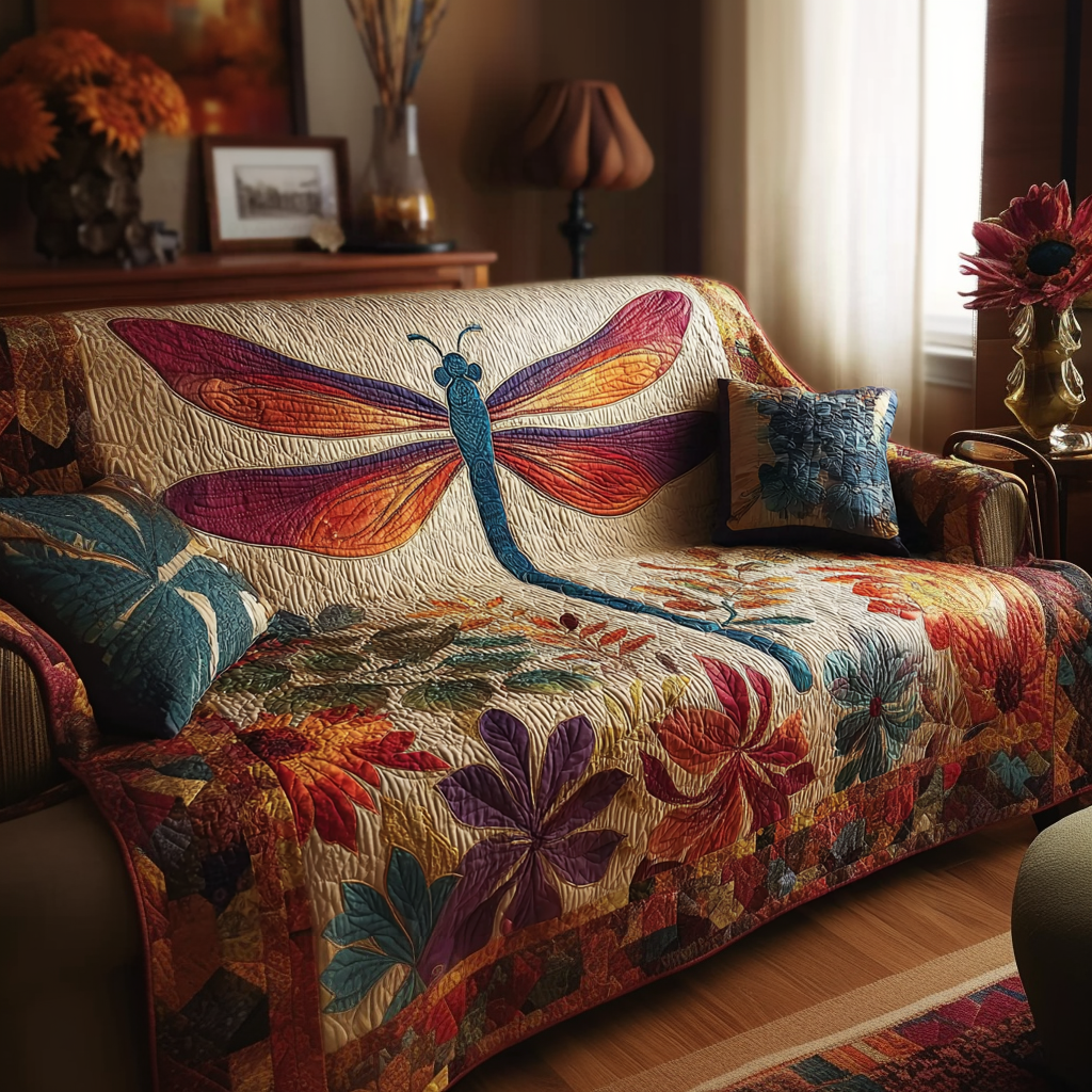 Dragonfly Horizon Quilted Sofa Cover Furniture Couch Covers Presents For Dragonfly Lovers Women