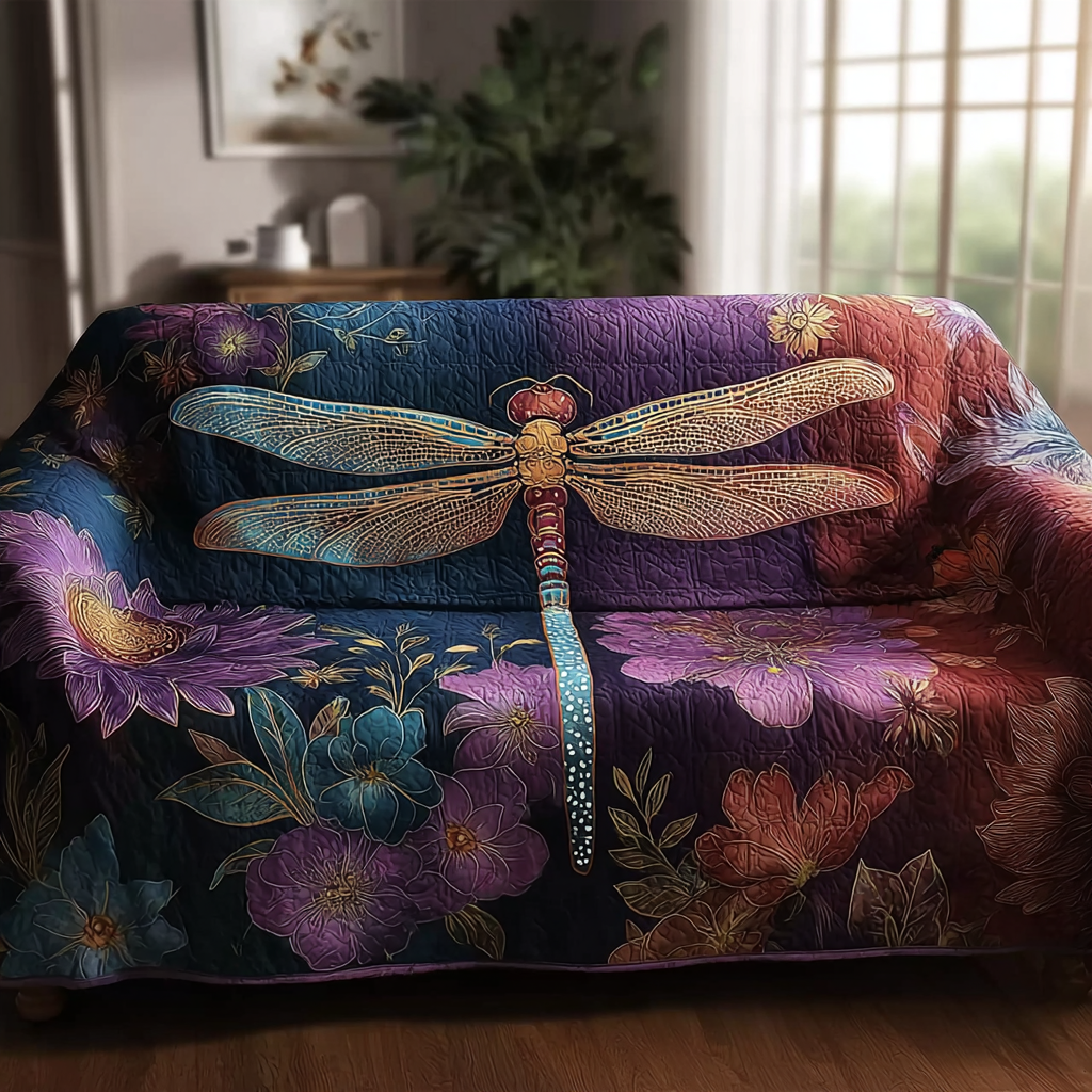 Dragonfly Light Quilted Sofa Cover Slipcover Couch Covers Dragonfly Gift For Adults