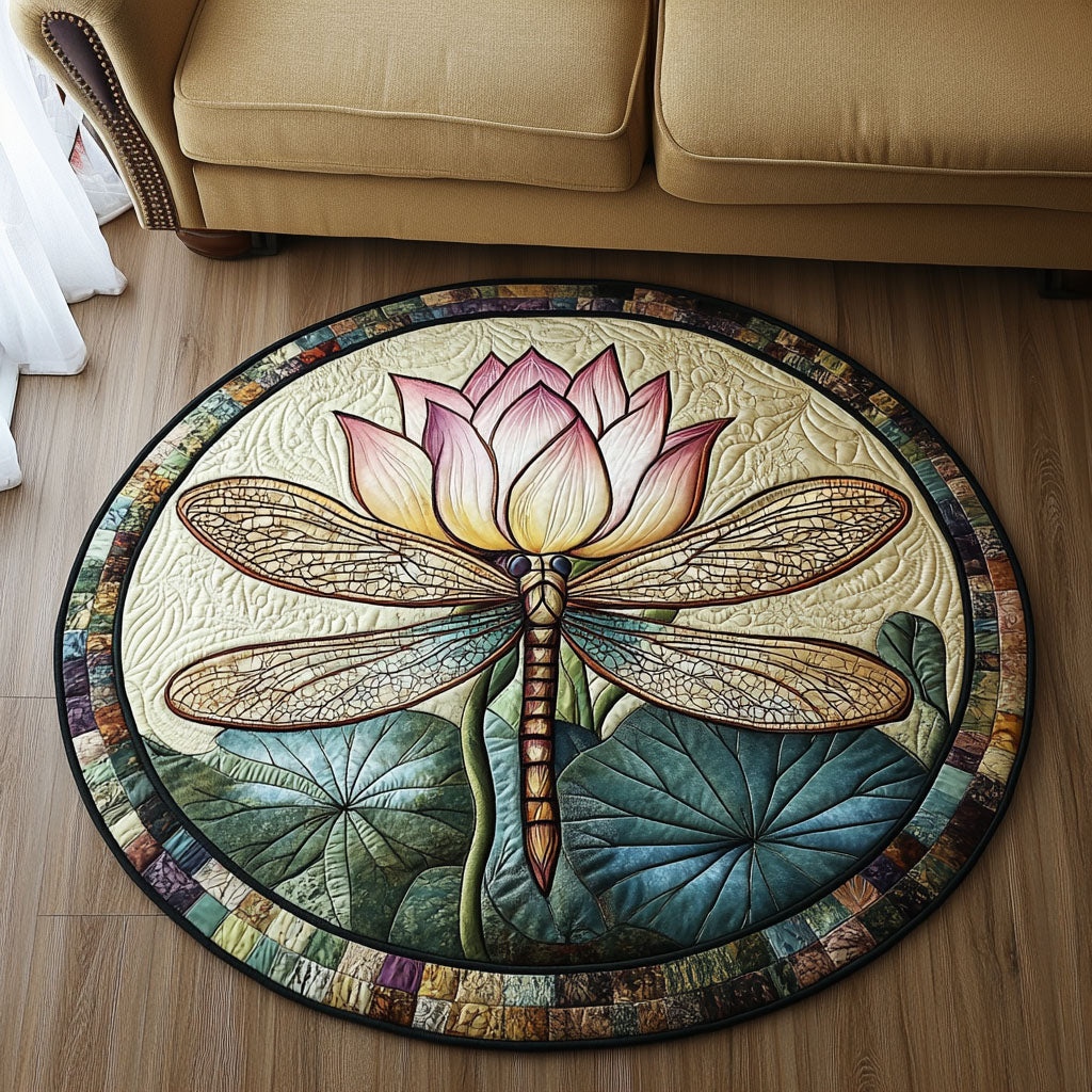 Dragonfly Lotus Quilted Round Mat Round Floor Rugs Great Dragon Lover Gift Ideas