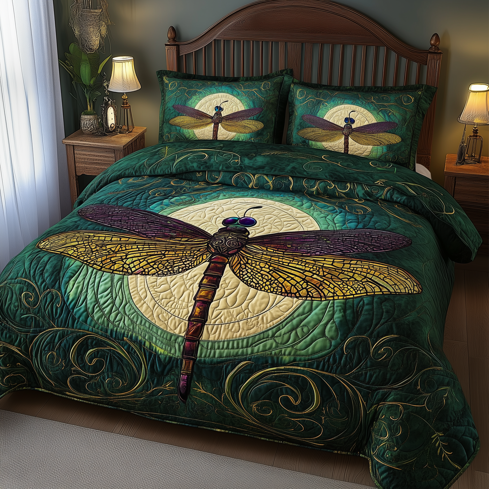 Dragonfly Mandala Quilted Bedding Set Cover Bed Set Gifts For Dragonfly Lovers