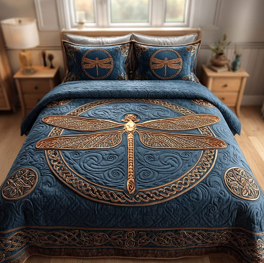 Dragonfly Midnight Flight Quilted Bedding Set Bedding Ideas Gifts For Dragonfly Lovers