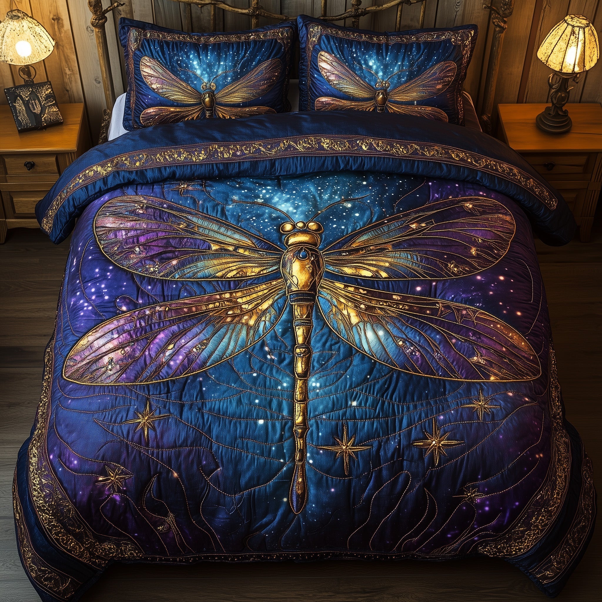Dragonfly Quilted Bedding Set Boho Bedroom Furniture Birthday Presents For Dragonfly Lovers