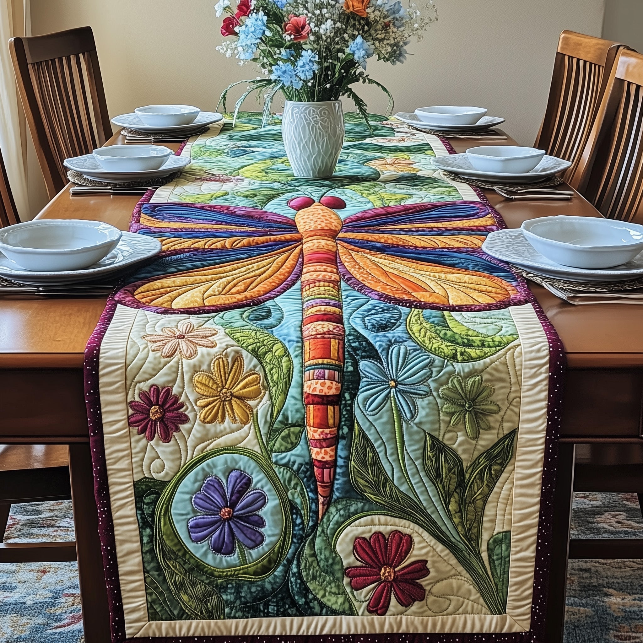 Dragonfly Quilted Table Runner Dining Room Centerpieces Dragonfly Gifts For Mom