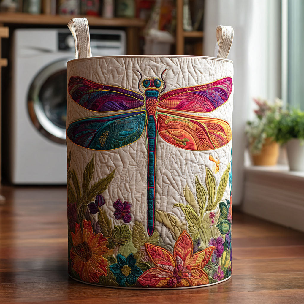 Dragonfly Sky Quilted Laundry Basket Cute Dragonfly Clothes Hamper Gift For Women