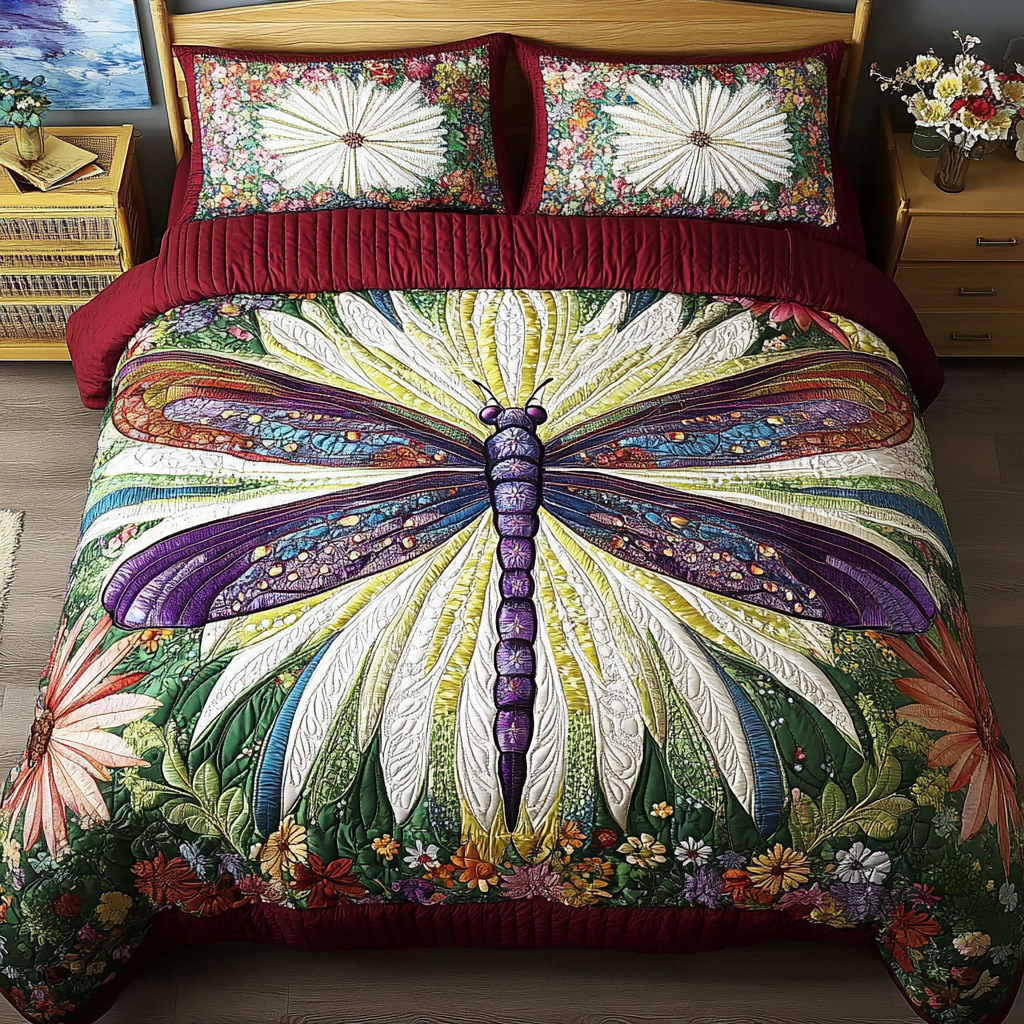 Dragonfly Symphony Quilted Bedding Set Cute Sheet Sets Dragonfly Themed Gifts