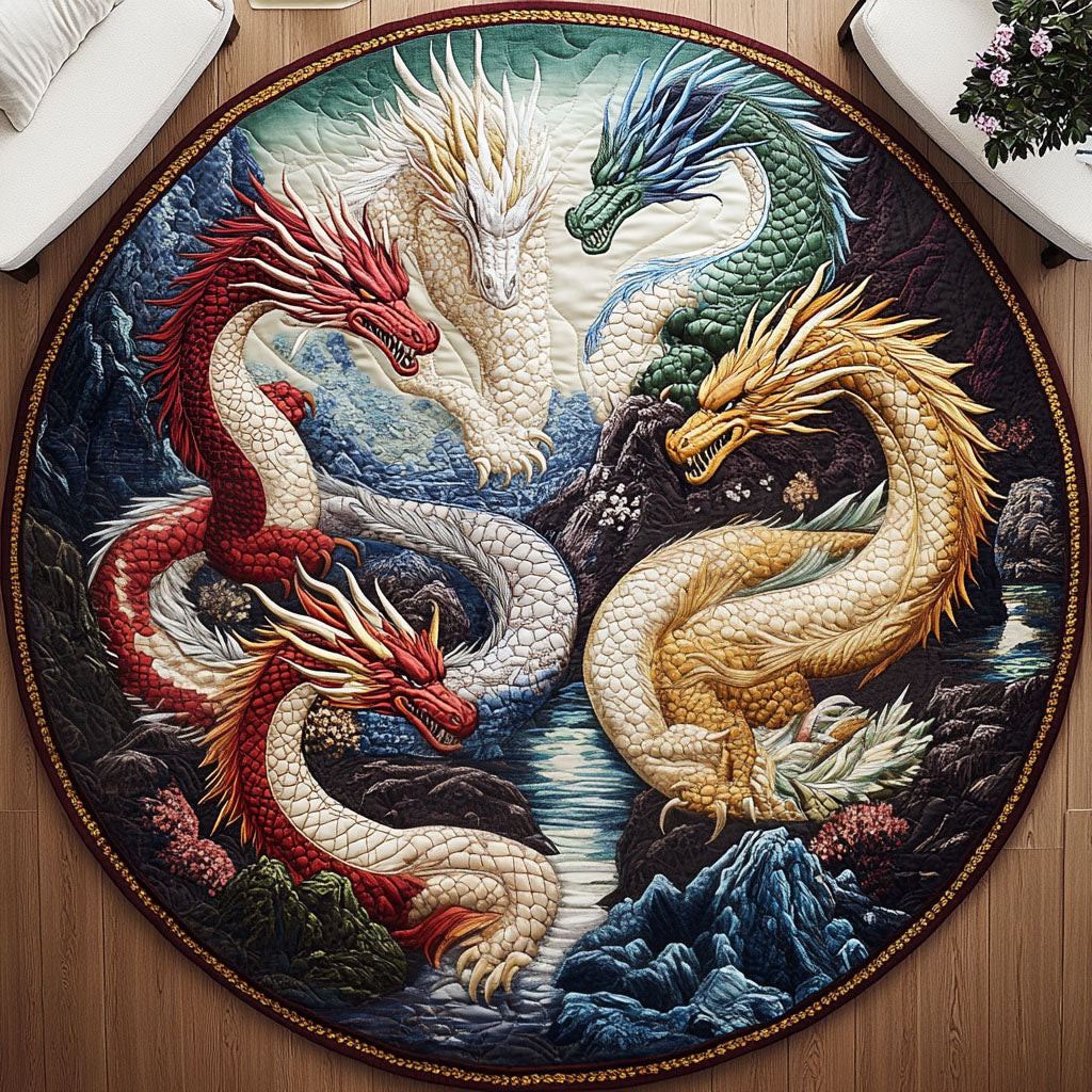 Dragons Breath Quilted Round Mat Round Floor Mat Dragon Presents For Men