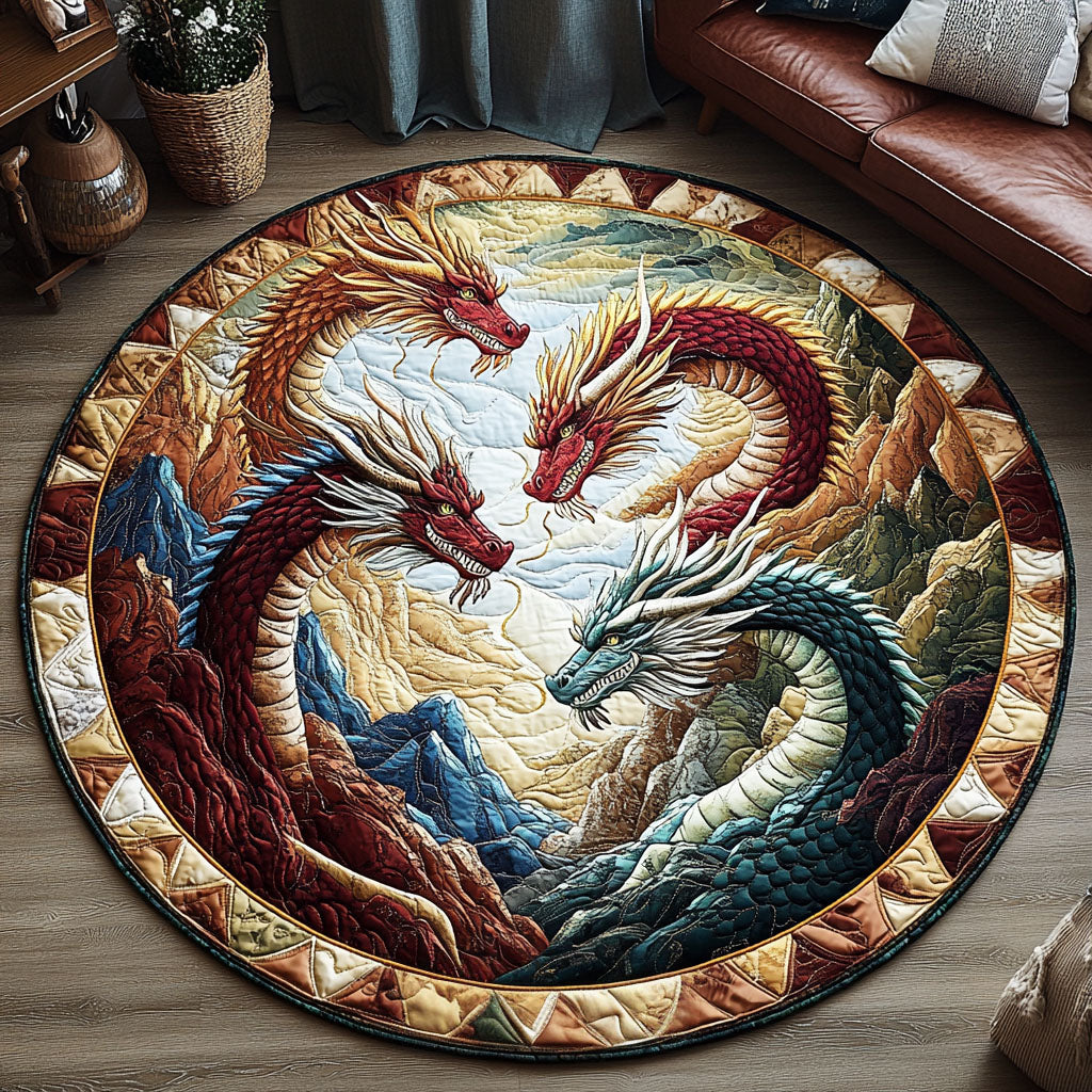 Dragons Fury Quilted Round Mat Modern Circle Rug Dragon Father's Day Gifts