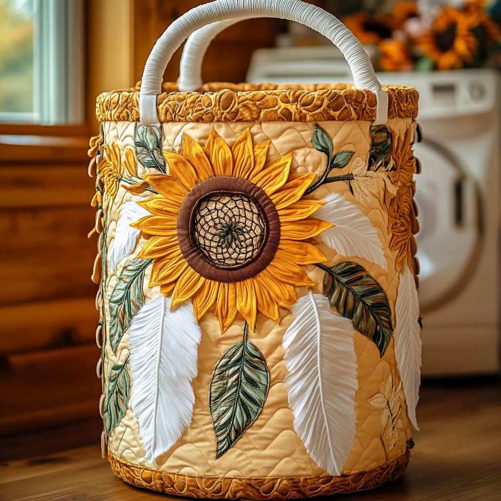 Dream Sunflower Quilted Laundry Basket Nice Laundry Hamper Cat Presents For Him Herr